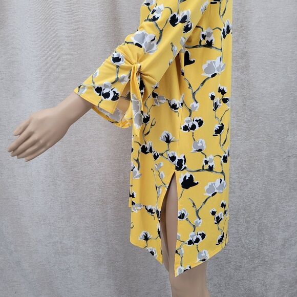 CLARA SUNWOO Sun Woo Yellow with Black Gray Florals White Boxy 3/4 Sleeve Tunic - Picture 4 of 9